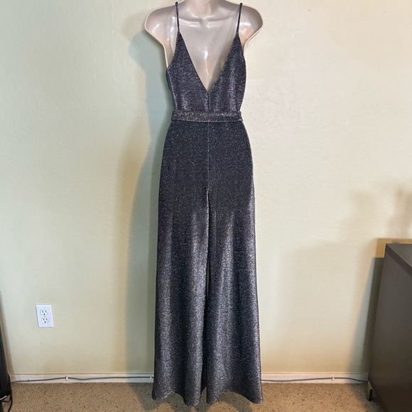 Forever 21 Black Silver Sleeveless Wide Leg Jumpsuit Size S - Picture 10 of 13